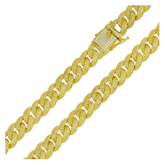 Sterling Silver 925 Gold Plated CZ Encrusted Curb Chains 11.7mm 22 inches